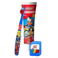 Estojo Viagem Dental Clean Infantil Heróis Liga Da Justiça 1 Unidade + Fio Dental 25M