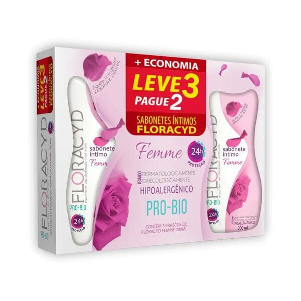Sabonete Íntimo Líquido Floracyd Femme de 200ml Leve 3; Pague 2