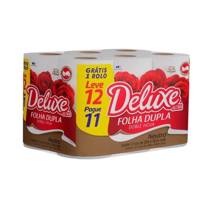 Papel Higiênico Folha Dupla Neutro Deluxe Ultra 20m Leve 12 Pague 11