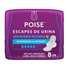 Protetor Diario Poise Noturno Absorcao Moderado A Intenso 8 Unidades