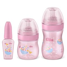 Mamadeira Lillo Primeiros Passos 50ml+ 120ml+ 260ml Rosa com 3 Unidades