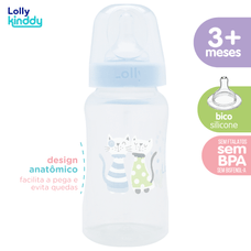Mamadeira Lolly Big Zoo Bico Silicone Redondo Azul 330ml