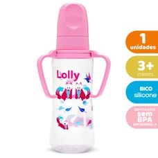 Mamadeira Lolly Zoo com Alça Bico de Silicone Redondo Rosa 240ml