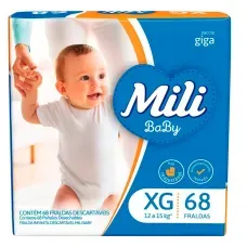 Fralda Mili Baby Giga Tamanho Xg com 68 Unidades