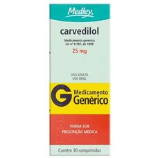 Carvedilol Medley 25mg com 30 comprimidos