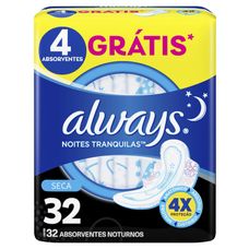 Absorvente Always Noturno Noites Tranquilas Seca com Abas 32 Unidades