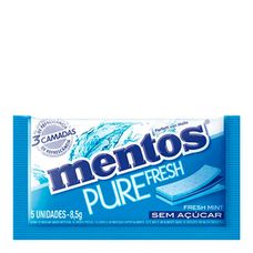 Goma de Mascar Mentos Pure Fresh 3 Camadas Mint Sem Açúcar com 5 Unidades 8,5g