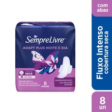 Absorvente Sempre Livre Adapt Plus Noite E Dia Cobertura Seca com Abas 8 Unidades
