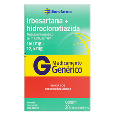 Irbesartana+ Hidroclorotiazida Eurofarma 150mg+ 12,5mg com 30 comprimidos