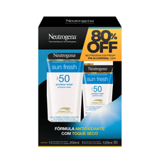 Kit Protetor Solar  Neutrogena Sun Fresh Fps 50 200ml + 1 Protetor Solar  Neutrogena Sun Fresh Fps 50 120ml 80%  Off