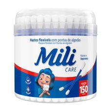 Cotonetes Mili Hastes Flexíveis Pote com 150 Unidades