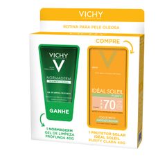 Protetor Solar Vichy Idéal Soleil Purify Pele Clara Fps70 40g+ Gel De Limpeza Profunda Normaderm 40g