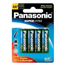 Pilha Panasonic Aa Super Hiper Comum Pequena com 4 Unidades