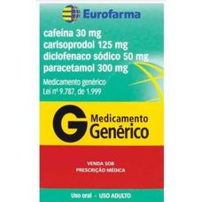 Carisoprodol+ Cafeíina+ Diclofenaco+ Paracetamol Eurofarma 30 comprimidos