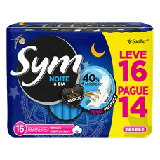 Absorvente Sym Noturno Cobertura Suave com Abas Leve 16 Pague 14 Unidades