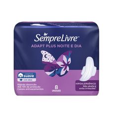 Absorvente Sempre Livre Adapt Plus Noite E Dia Toque Suave com Abas 8 Unidades