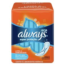 Absorvente Always Super Proteção Seca Sem Abas 8 Unidades