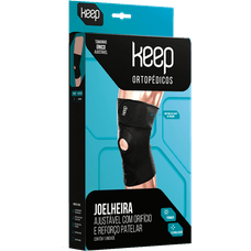 Joelheira Ajustável Keep Com Orifício e Reforço Patelar Tamanho Único Preto