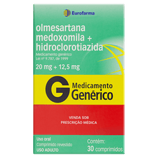 Olmesartana Medoxomila+ Hidroclorotiazida Eurofarma 20mg+ 12,5mg com 30 comprimidos