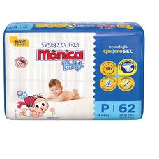 Fralda Turma Da Mônica Baby Mega Tamanho P Com 62 Unidades