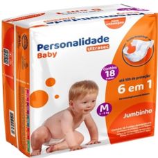 Fralda Personalidade Baby Ultrasec Jumbinho Tamanho M com 18 Unidades