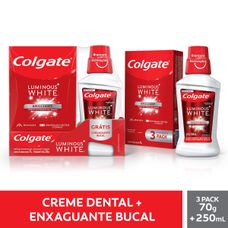 creme Dental Colgate Luminous White com 3 Unidades de 70g+ Enxaguante Bucal Luminous White 250ml