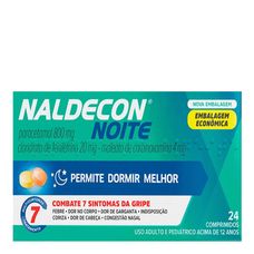 Naldecon Noite Reckitt 800mg+ 20mg+ 4mg com 24 comprimidos